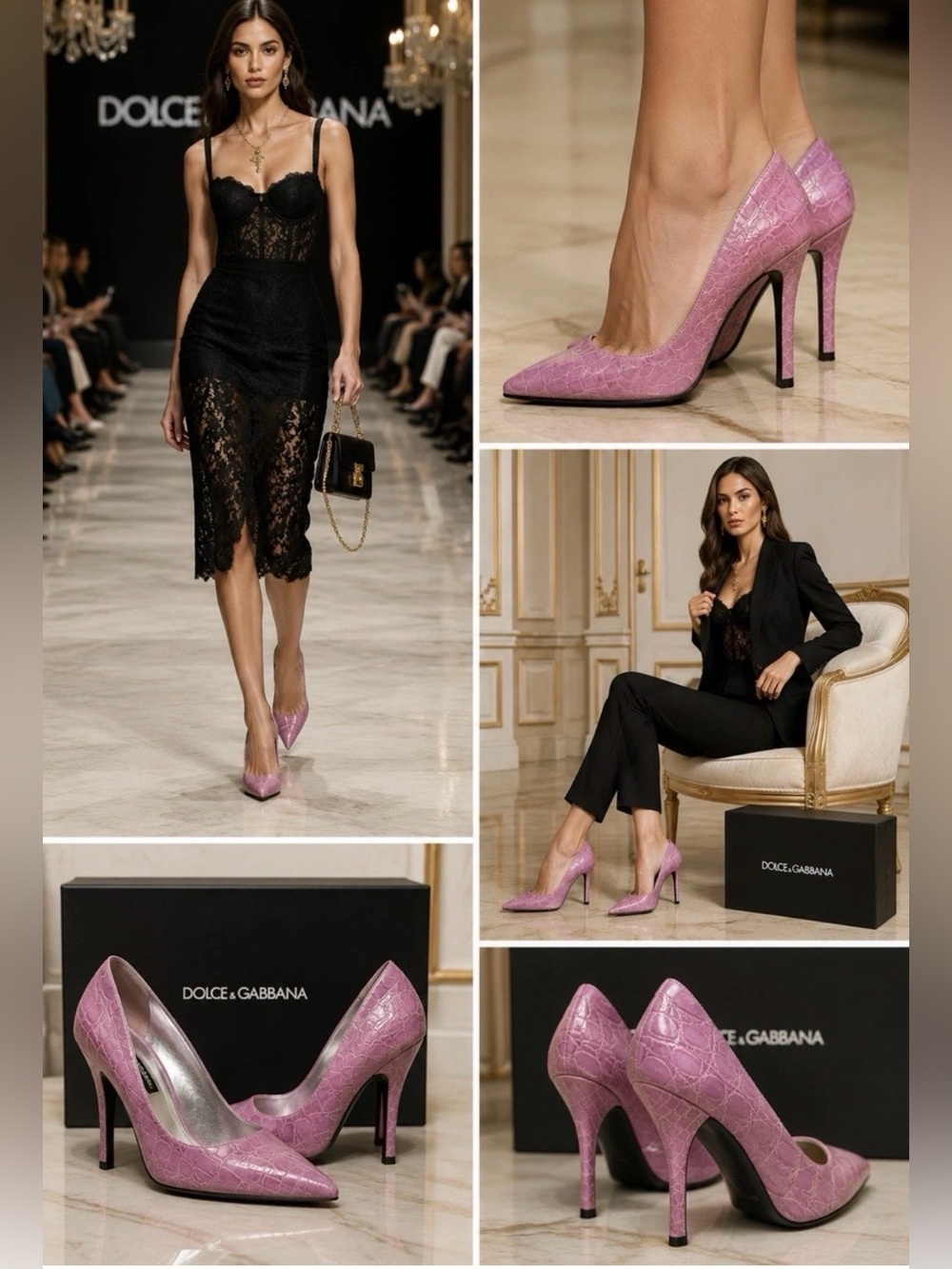 Dolce & Gabbana Runway Croc-Embossed Leather Stiletto Pumps Violet Heels 39 NIB